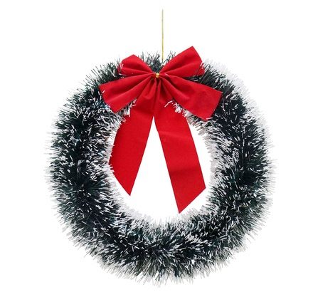 Uncle Bills Christmas Tinsel Wreath with Red Bow 33cm - Image