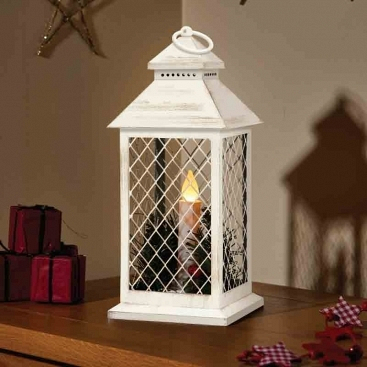 Cream Gold Yule Lantern 13x13x31cm with single LED Candle - Image