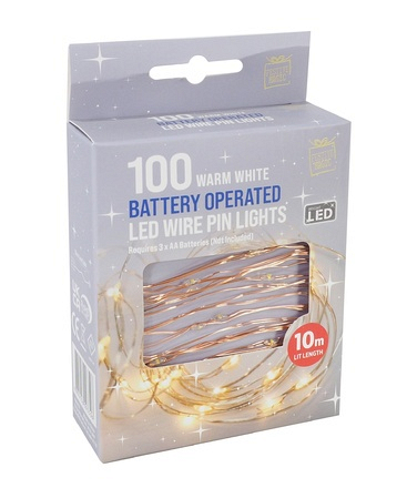 10m LED Pin Lights Warm White Battery Operated - Image