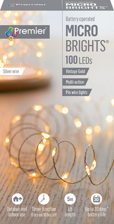 100 LED MicroBrights Vintage Gold Battery Operated - Image