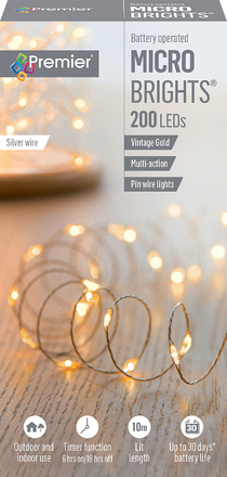 200 LED MicroBrights Vintage Gold Battery Operated - Image