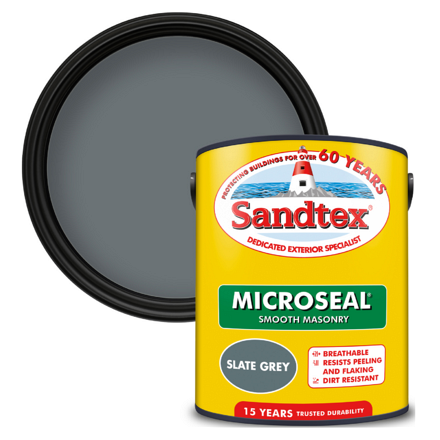 5070384 - Sandtex® Masonry Paint - Microseal® Smooth - 15 Year Weatherproof Exterior Wall Paint - Slate Grey - 5L – P1
