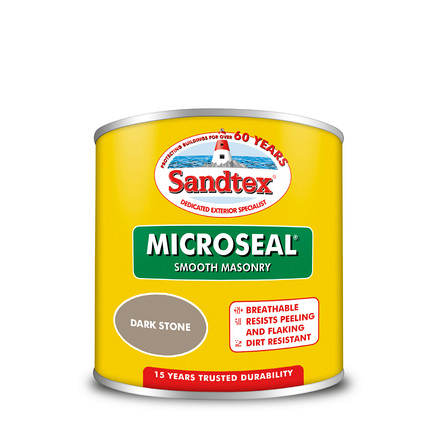 5090084 - Sandtex® Masonry Paint - Microseal® Smooth - 15 Year Weatherproof Exterior Wall Paint - Dark Stone - 150ml Tester Pot Paint Sample – S8