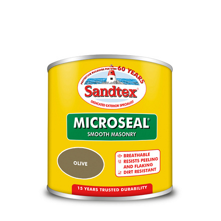 5090085 - Sandtex® Masonry Paint - Microseal® Smooth - 15 Year Weatherproof Exterior Wall Paint - Olive - 150ml Tester Pot Paint Sample – S8