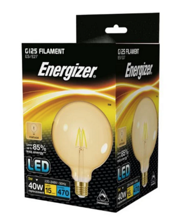 Energizer 40w LED E27 Dimmable G125 Filament - Image