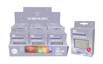 Pin Lights 50 LEDs Multi Coloured Battery Operated 5m - Image