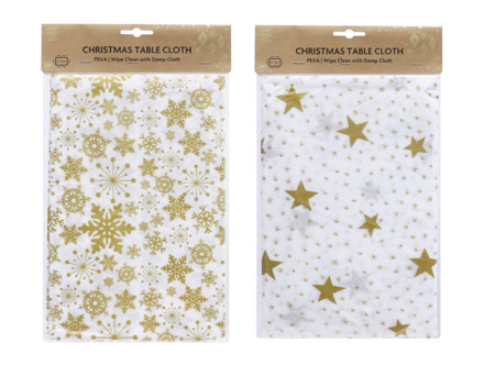 Vinyl Tablecloth Gold Snowflakes 130cm x 180cm - Image