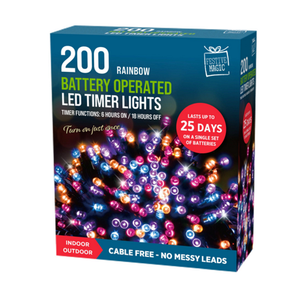 Timer Lights 200 LEDs Battery Operated Rainbow - Image