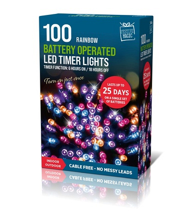 Rainbow Timer Lights Battery Operated 100 LED - Image