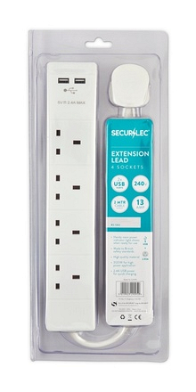 4 Gang Extension Lead + USB 2m 13Amp Securlec - Image