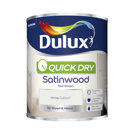 Dulux Quick Dry Satin White Cotton 750ml - Image