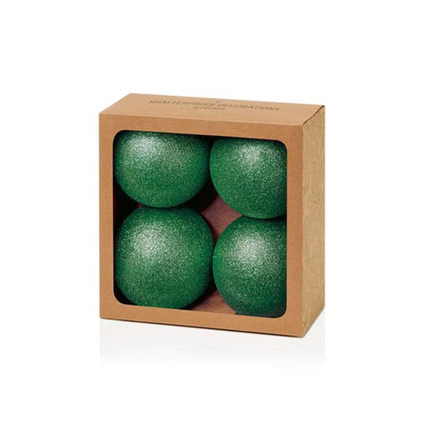 Green Glitter Bauble 100mm 4 Pack - Image