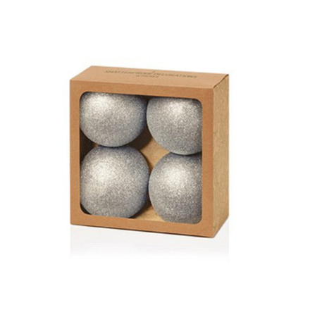 Silver Glitter Bauble 100mm 4 Pack - Image