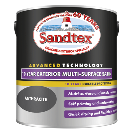 5101227 - Sandtex® 10 Year Exterior Multi-Surface Satin - Anthracite - 2.5L - P7
