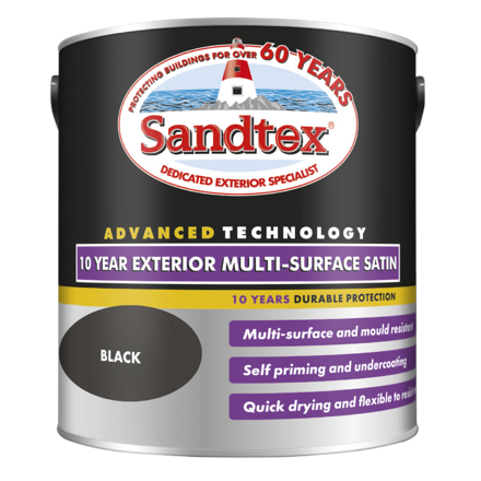 5100997 - Sandtex® 10 Year Exterior Multi-Surface Satin - Black - 2.5L - P7