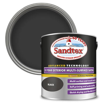 5100997 - Sandtex® 10 Year Exterior Multi-Surface Satin - Black - 2.5L - P1