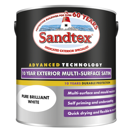 Pure Brilliant White Satin Sandtex 10 Year 2.5L - Image