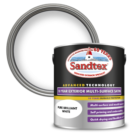 5100995 - Sandtex® 10 Year Exterior Multi-Surface Satin - Pure Brilliant White - 2.5L - P1