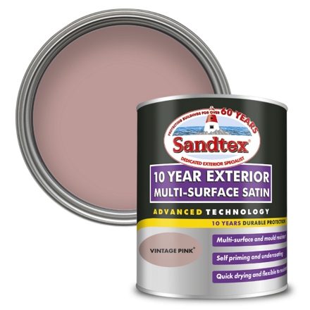 5100991 - Sandtex® 10 Year Exterior Multi-Surface Satin - Vintage Pink™ - 750ml - P1