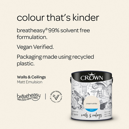5040153 - Crown - Walls and Ceilings - Matt Emulsion - cream white - 2.5L - S4