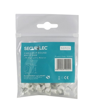 6mm White Cable Clips Round Securlec - Image