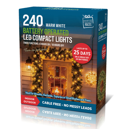 Festive Magic 240 Warm White Battery Operated LED Compact Christmas Lights - Image