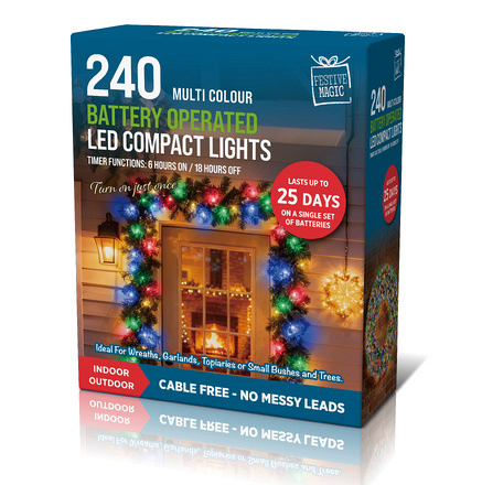 Festive Magic 240 Multicolour Battery Operated LED Compact Christmas Lights - Image