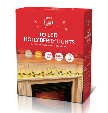 Festive Magic 10 LED Warm White Holly Berry Christmas Lights, 1.35m - Image