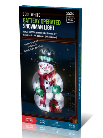 Festive Magic 20 LED Cool White Snowman Christmas Window Light, 43cm - Image