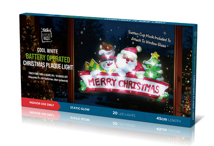 Festive Magic 20 LED Cool White Merry Christmas Window Plaque Light, 45cm - Image