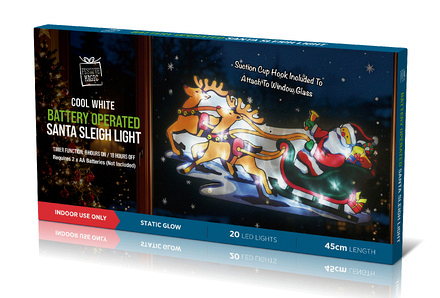 Festive Magic 20 LED Cool White Santa Sleigh Window Light, 45cm - Image