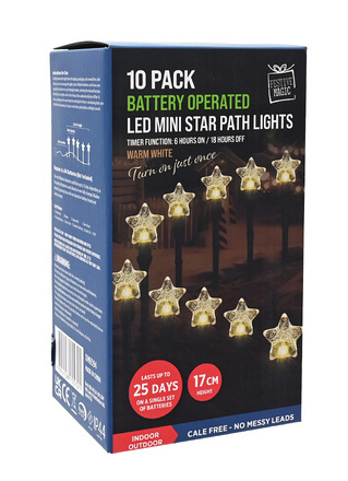 Festive Magic Warm White LED Mini Star Christmas Path Lights, Pack of 10 - Image
