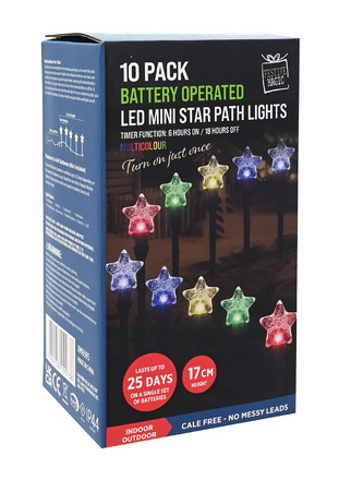 Festive Magic Multicolour LED Mini Star Christmas Path Lights, Pack of 10 - Image