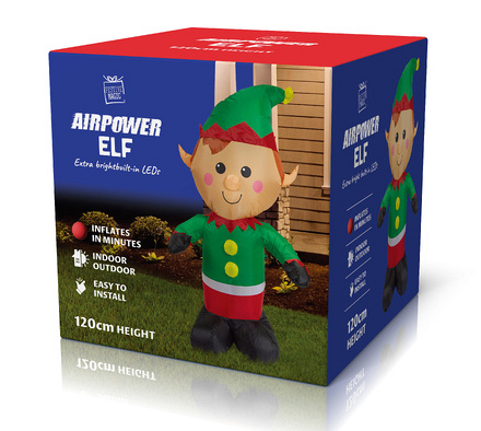 Festive Magic Airpower Inflatable Christmas Elf with built-in LED Lights, 120cm - Image