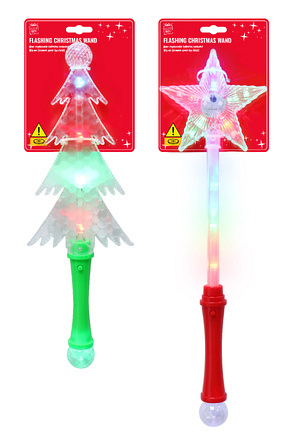 Festive Magic Flashing Christmas Wand, Assorted Tree or Star Design - Image