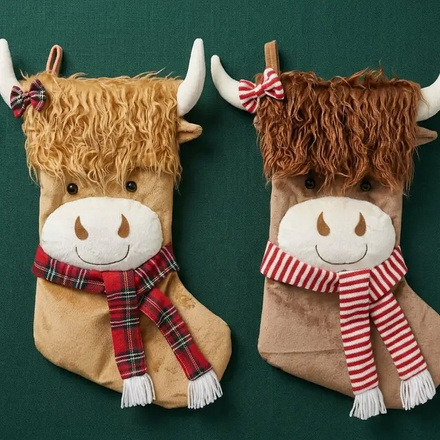 FESTIVE MAGIC Highland Cow Christmas Stocking Assorted, 53cm - Image