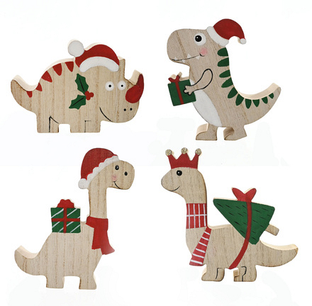 Festive Magic Wooden Christmas Dinosaur Table Decoration, Assorted Designs - Image