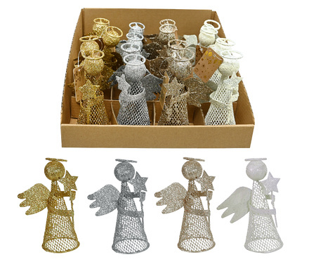 Festive Magic Glitter Metal Angel Christmas Decoration, Assorted Colours - Image