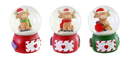 Festive Magic Highland Cow Christmas Snow Globe, 45mm Assorted - Image