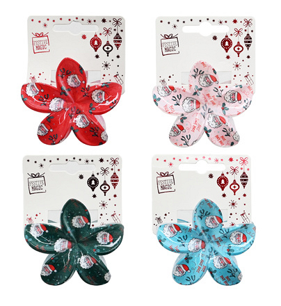 Festive Magic Santa Flower Claw Hair Clip, Assorted Colours - Image