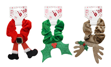 Festive Magic Santa, Holly or Reindeer Christmas Scrunchie, Assorted - Image