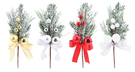 Festive Magic Christmas Pine Pick with Baubles & Bow, 31cm Assorted - Image