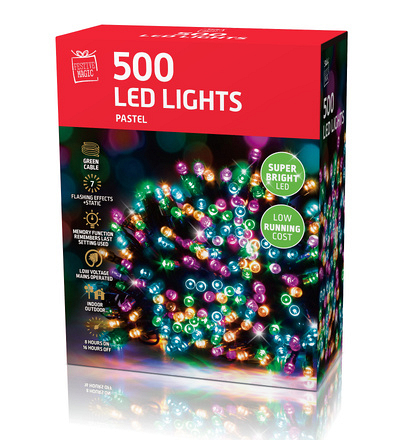Festive Magic 500 Pastel LED Christmas Lights – Mains Powered Chaser Lights - Image