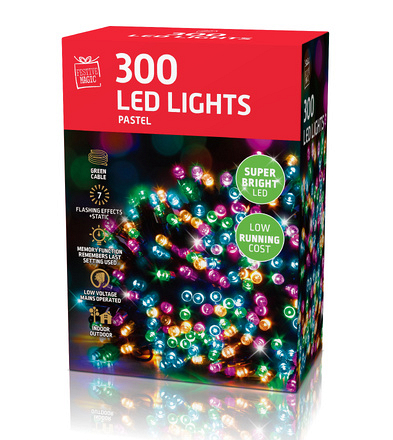 Festive Magic 300 Pastel Mains Powered LED Chaser Christmas Lights - Image