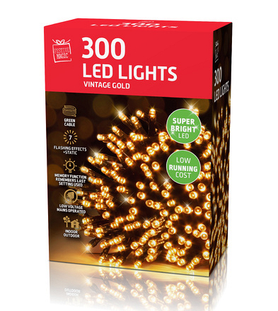 Festive Magic 300 Vintage Gold Mains Powered LED Chaser Christmas Lights - Image