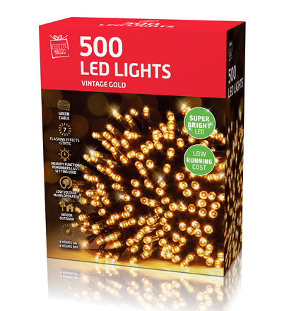Festive Magic 500 Vintage Gold LED Christmas Lights – Mains Powered Chaser Lights - Image