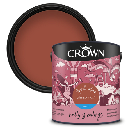 5101475 - Crown - Walls and Ceilings - Matt Emulsion - Crimson Fox - 2.5L - Pack-Birdseye