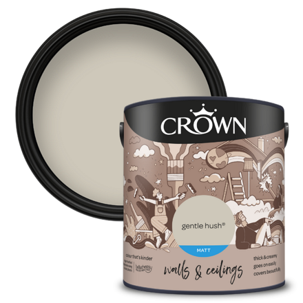5101472 - Crown - Walls and Ceilings - Matt Emulsion - Gentle Hush - 2.5L - Pack-Birdseye
