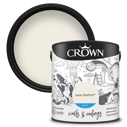 5101470 - Crown - Walls and Ceilings - Matt Emulsion - Swan Feather - 2.5L - Pack-Birdseye