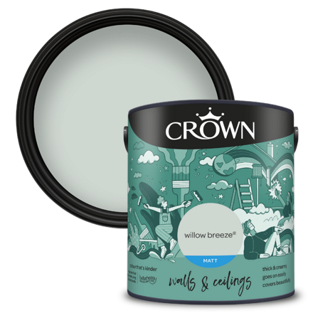 5101476 - Crown - Walls and Ceilings - Matt Emulsion - Willow Breeze - 2.5L - Pack-Birdseye